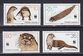 ГДР, 1987, Выдра. WWF. 4 марки. № 3107-3110