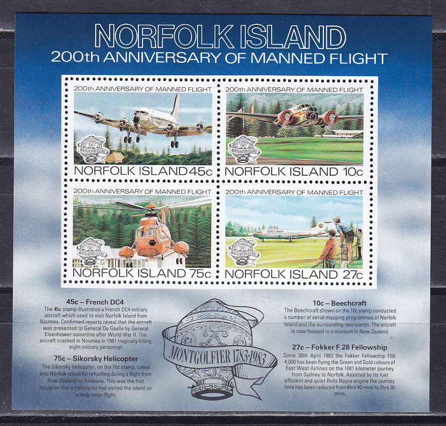Острова Норфолк, 1983, 200 лет авиации. Блок. № 5