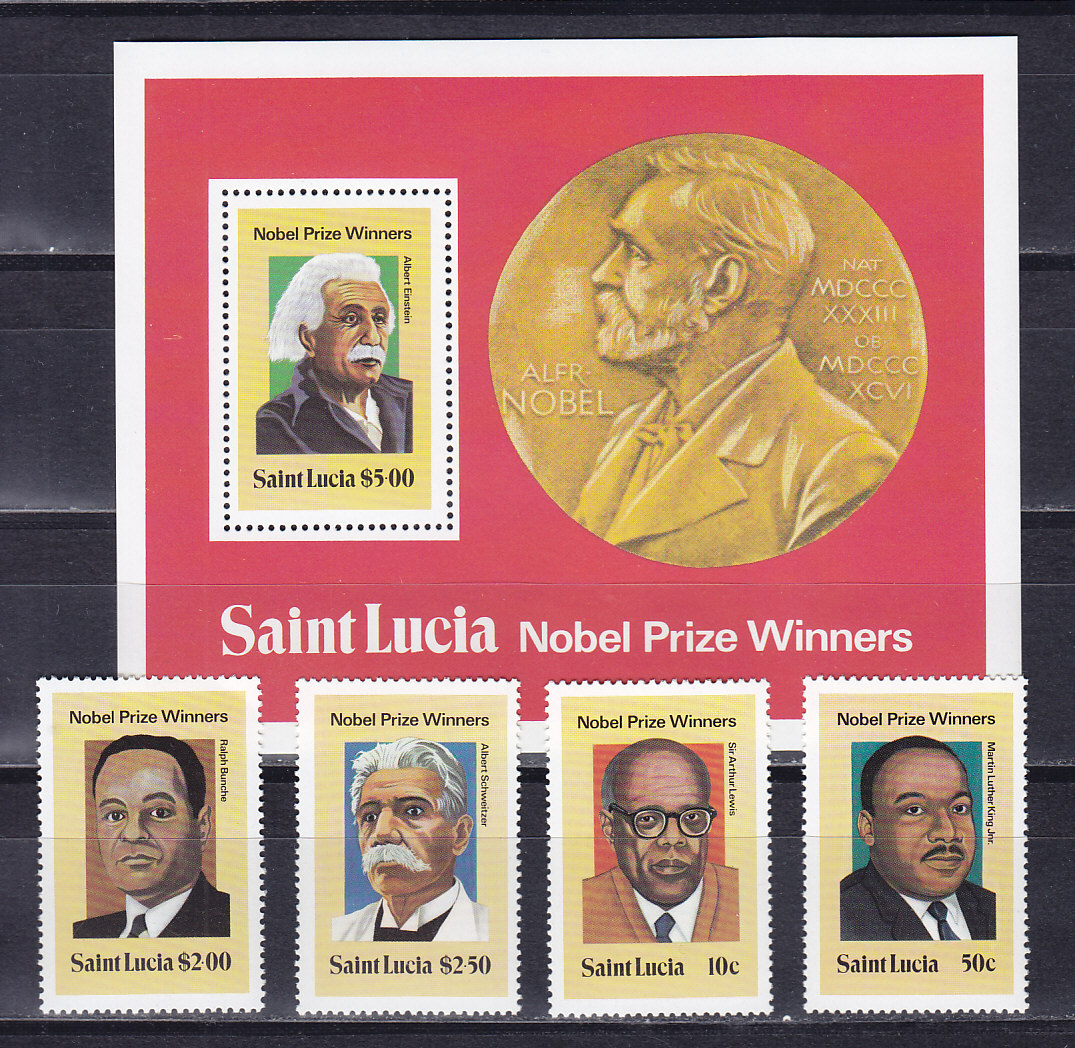 Сент-Люсия, 1980, Нобелевские лауреаты. 4 марки и блок. № 494-497, № 22