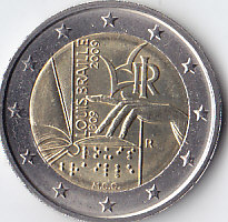 Италия, 2009, 200 лет со дня рождения Луи Брайля. 2 евро