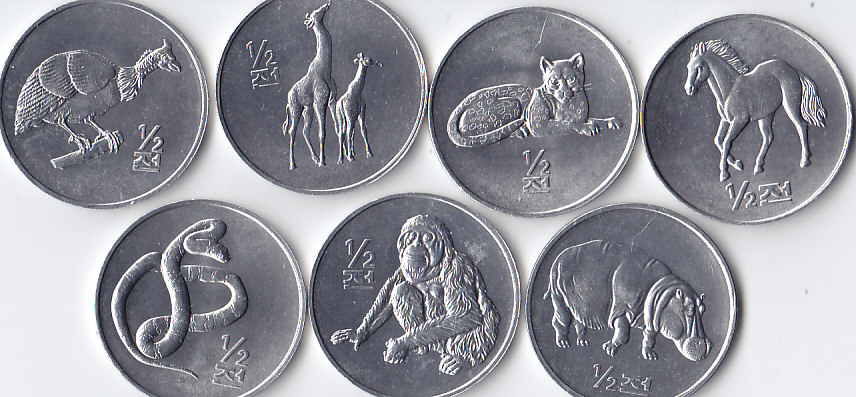 КНДР, 2002, Фауна, 12 чон, 7 монет