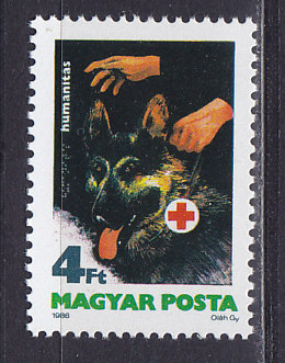 Венгрия, 1986, Собака поводырь. Красный Крест. Марка. № 3813 А