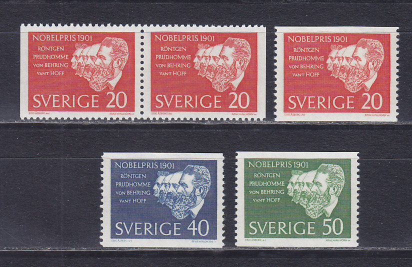 Швеция, 1961, Лауреаты Нобелевской премии 1901 года. 5 марок. № 482-484