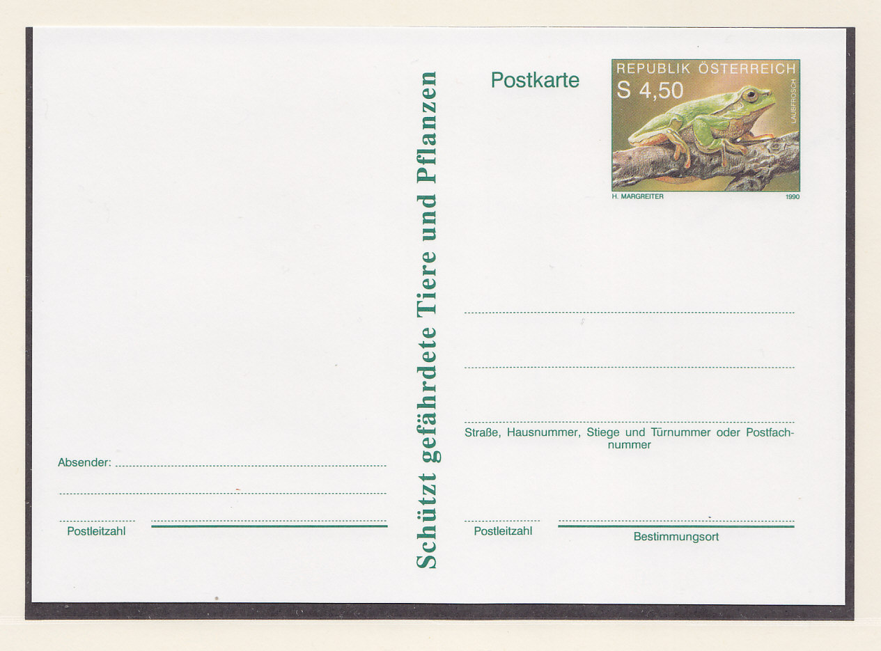 Австрия, 1990, Лягушка. Карточка с оригинальной маркой