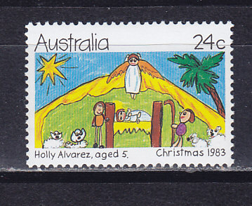 Австралия, 1983, Рождество. Детские рисунки. Вертеп. Марка. № 854 I