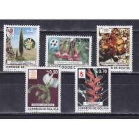 Боливия, 1992, Олимпийские игры. ЧМ по футболу. Цветы. 5 марок. № 1096-1100