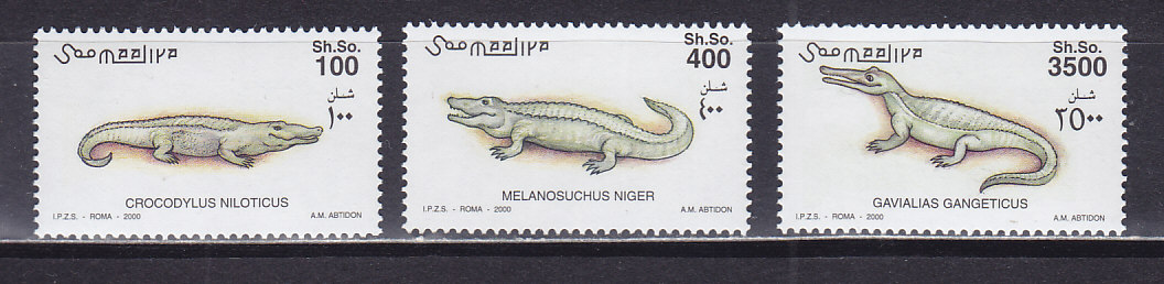 Сомали, 2000, Крокодилы. 3 марки. № 839-841