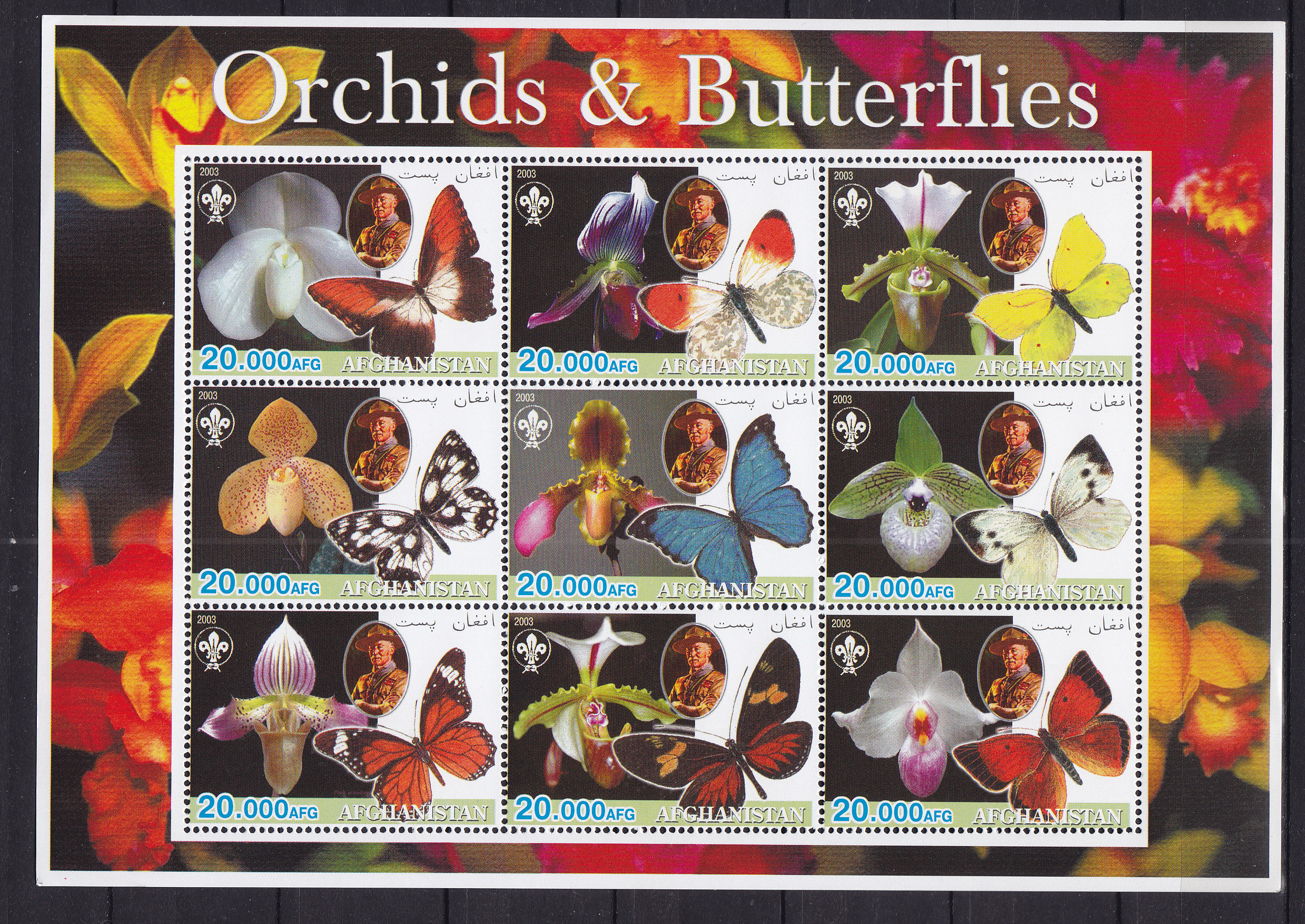 Афганистан, 2003, Бабочки. Лист марок