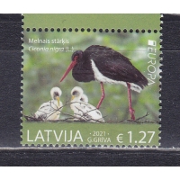 Латвия, 2021, Европа. Черный аист. Марка. № 1125