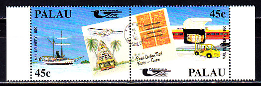 Палау, 1990, Почтовый Транспорт. 2 марки (сцепка). № 395-396