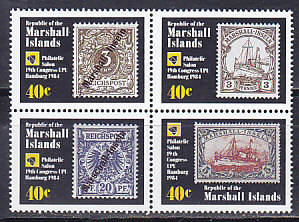 Маршалловы острова, 1984, Почтовый конгресс в Гамбурге. Квартблок. № 15-18